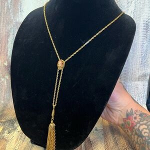 Vintage Cameo Slide Bolo Gold Tassel Necklace